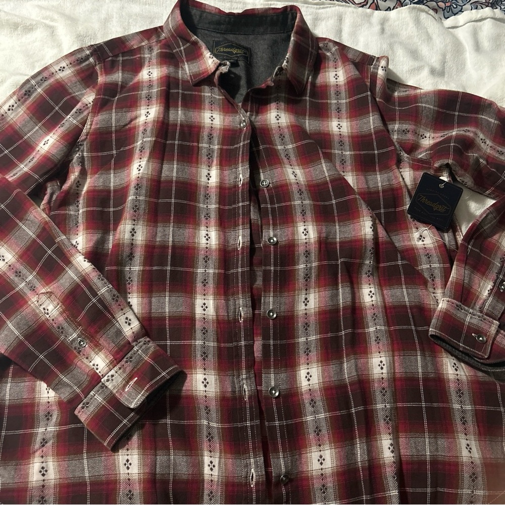 Red and White Plaid Button-Up Shirt